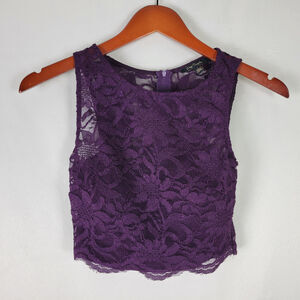 City Triangle Shirt Womens 1 Purple Top Floral Lace Sleeveless Zip Up Round Neck